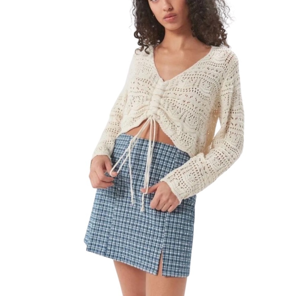 Urban Outfitters BDG Darren Seersucker Skirt Plaid‎ Mini Preppy Academia Blue